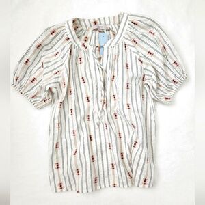 NEW! LOFT Clip Tie Neck Puff Sleeve Top XSP